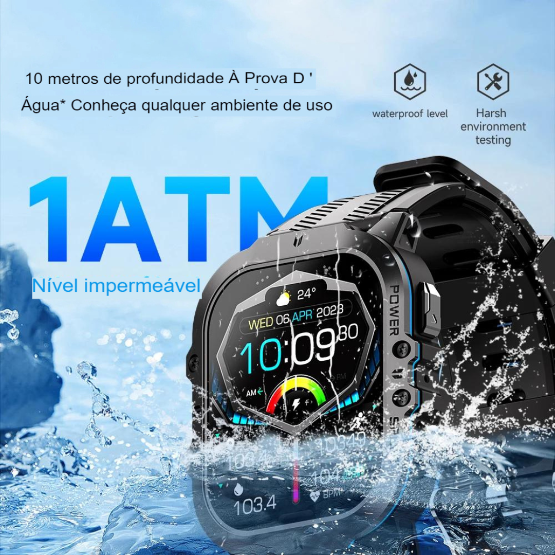 Smartwatch inteligente Militar Impermeável com Bluetooth