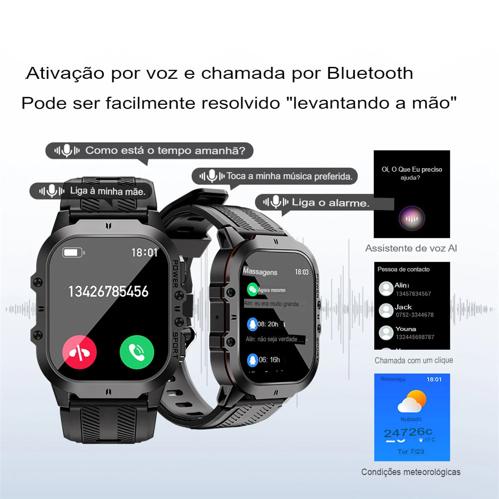 Smartwatch inteligente Militar Impermeável com Bluetooth